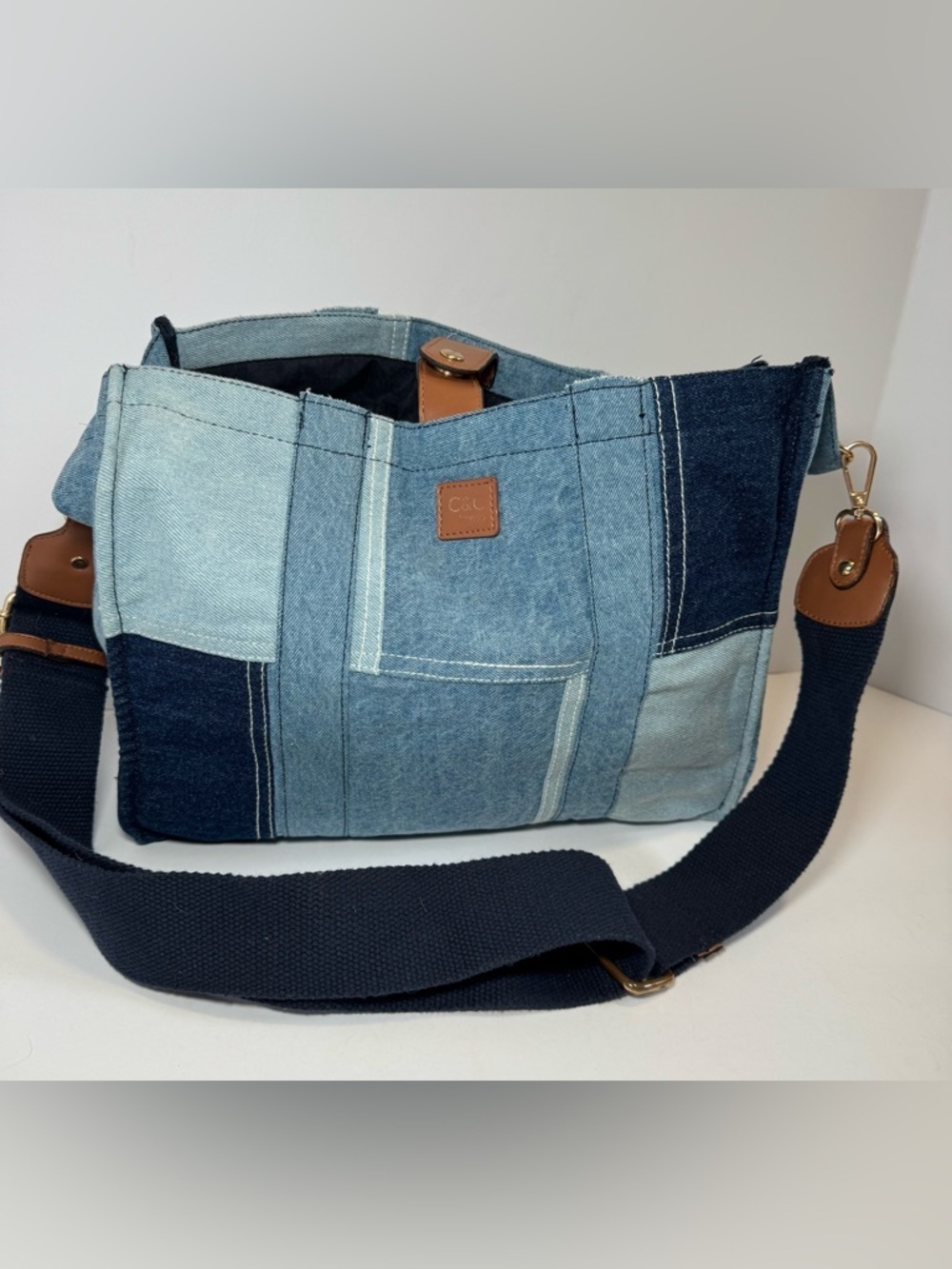 C&C California Denim Patchwork Tote Bag